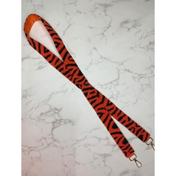 Orange and Black Tiger Stripe Beaded Bag Strap and Clear Bag - Picture 2 of 2
